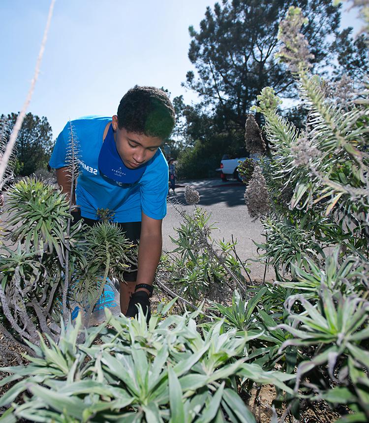 西班牙&E team member participates in a coastal clean-up day